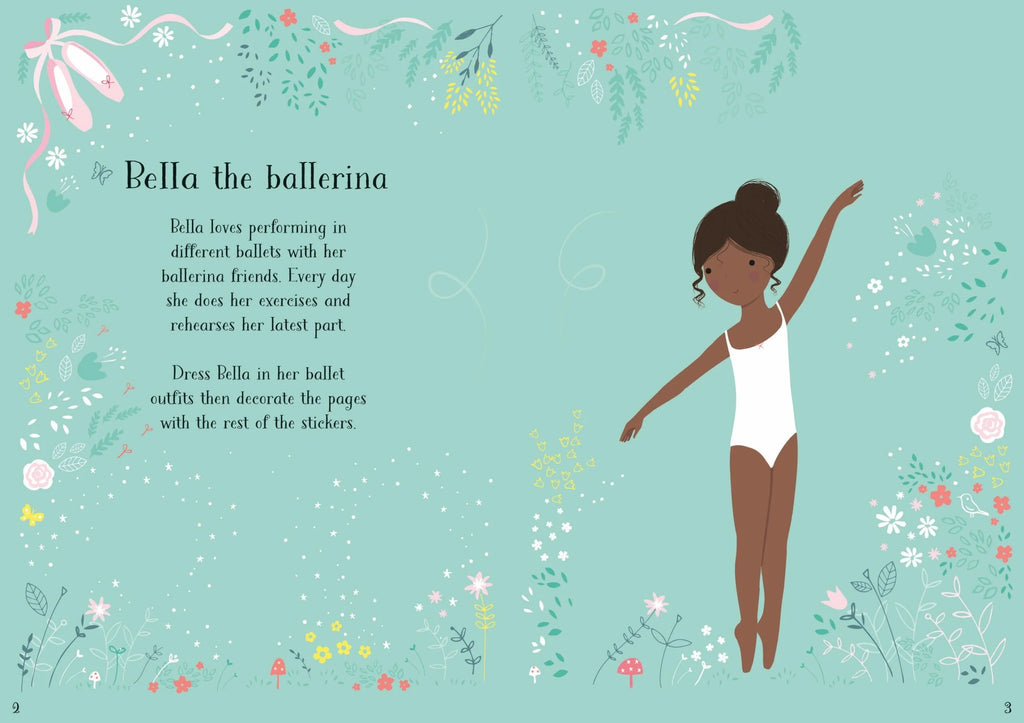 Книга със стикери Usborne Little Sticker Dolly Dressing Ballerina, 4+ години