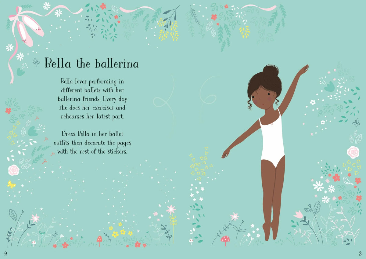 Книга със стикери Usborne Little Sticker Dolly Dressing Ballerina, 4+ години