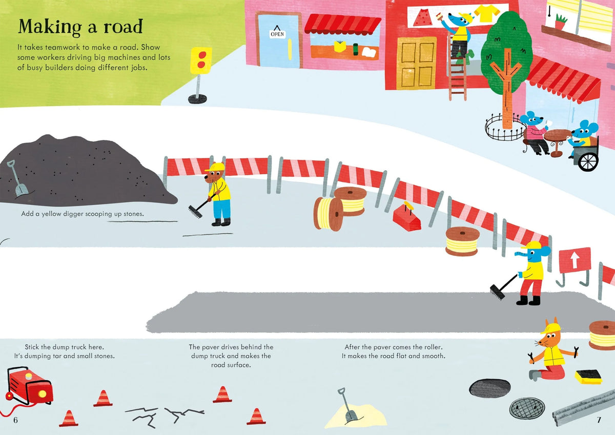 Книга със стикери Usborne Little First Stickers: Building site, 3+ години