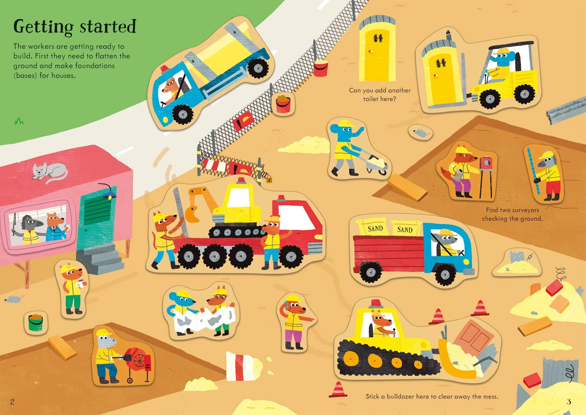 Книга със стикери Usborne Little First Stickers: Building site, 3+ години
