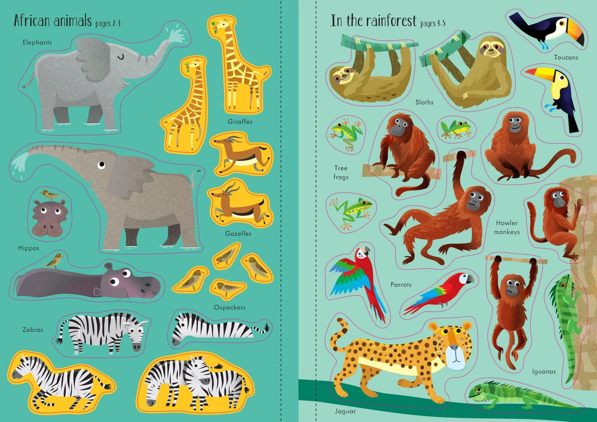 Книга със стикери Usborne Little First Stickers: Animals, 3+ години