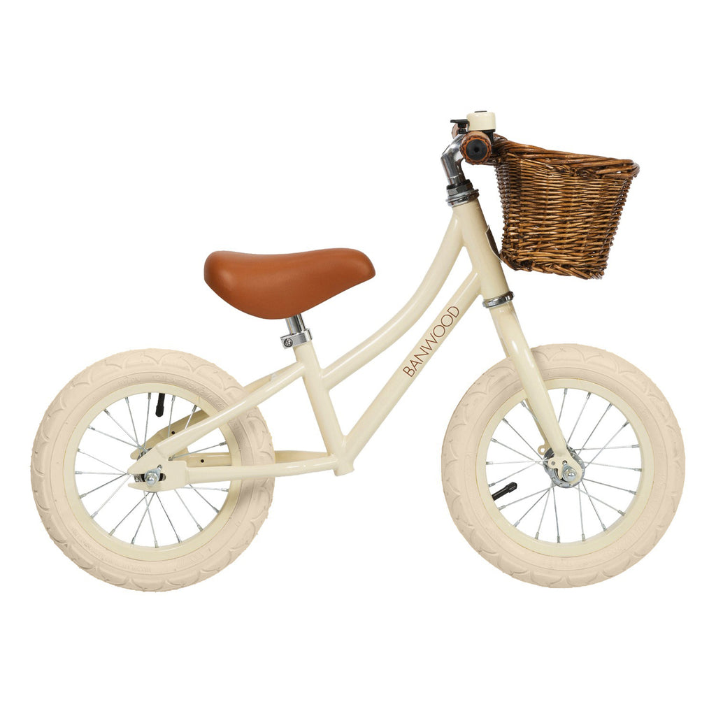kids balance bike with cream frame