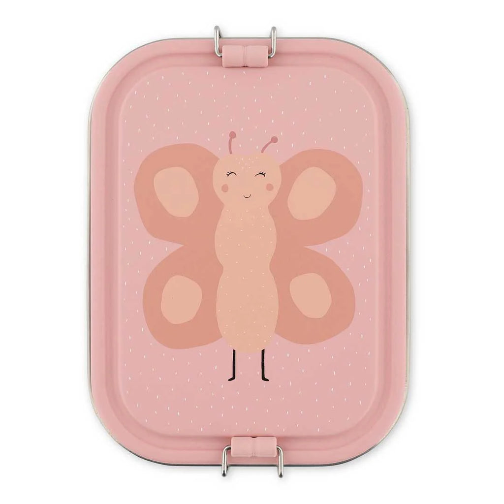 kids lunch box from stainless steel in pink color with butterfly print