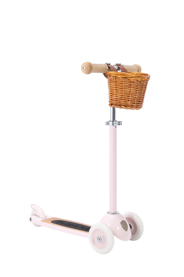 kids scooter with basket and pink frame