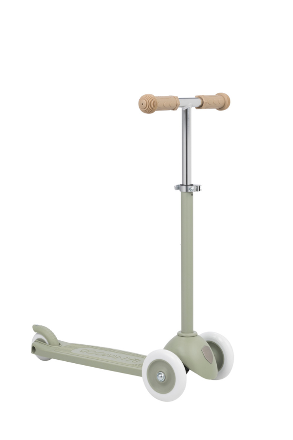 plastic three wheel scooter for kids in olive green