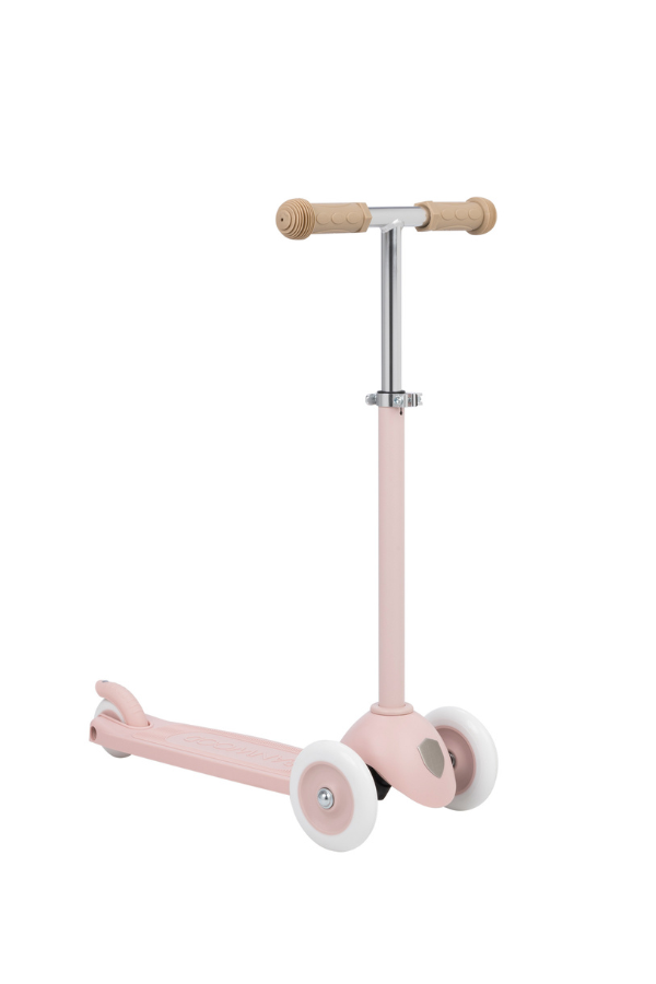 plastic three wheel scooter in faded pink