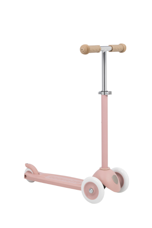 plastic three wheel scooter in dusty pink