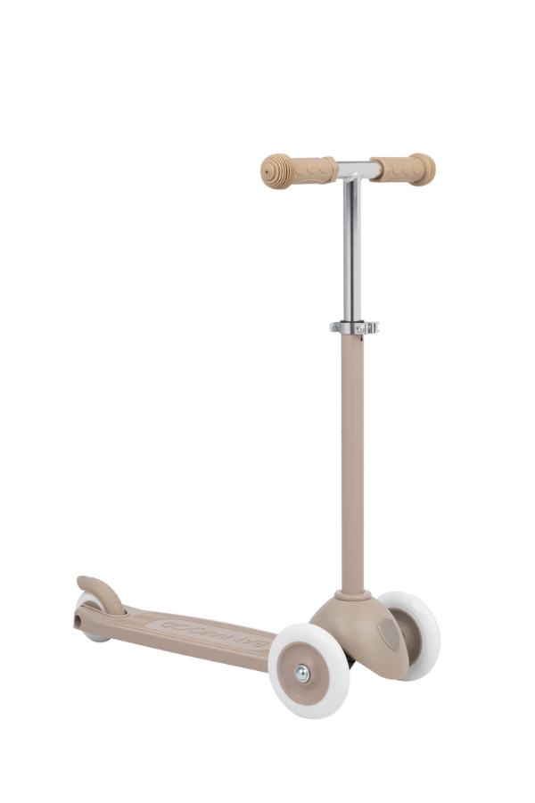 plastic kids scooter with three wheels and sand color