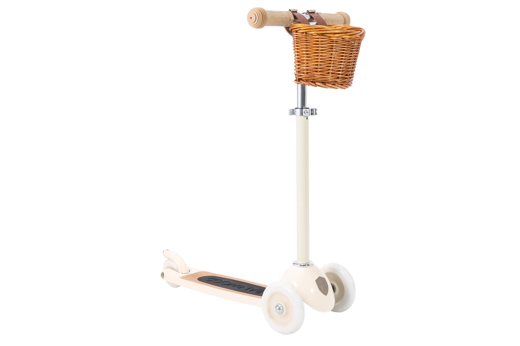 children's retro scooter with basket cream frame