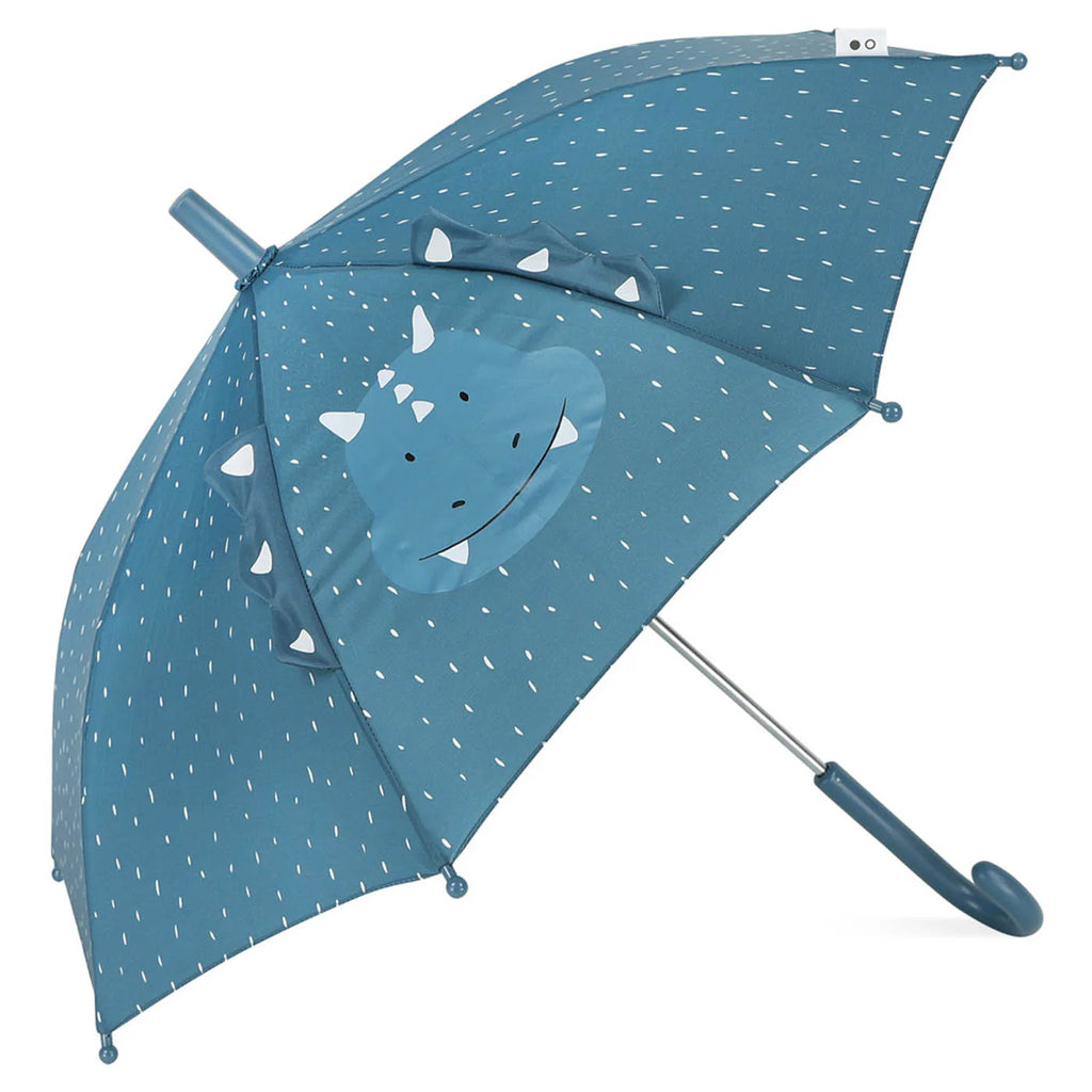 kids umbrella in blue color with triceratops print