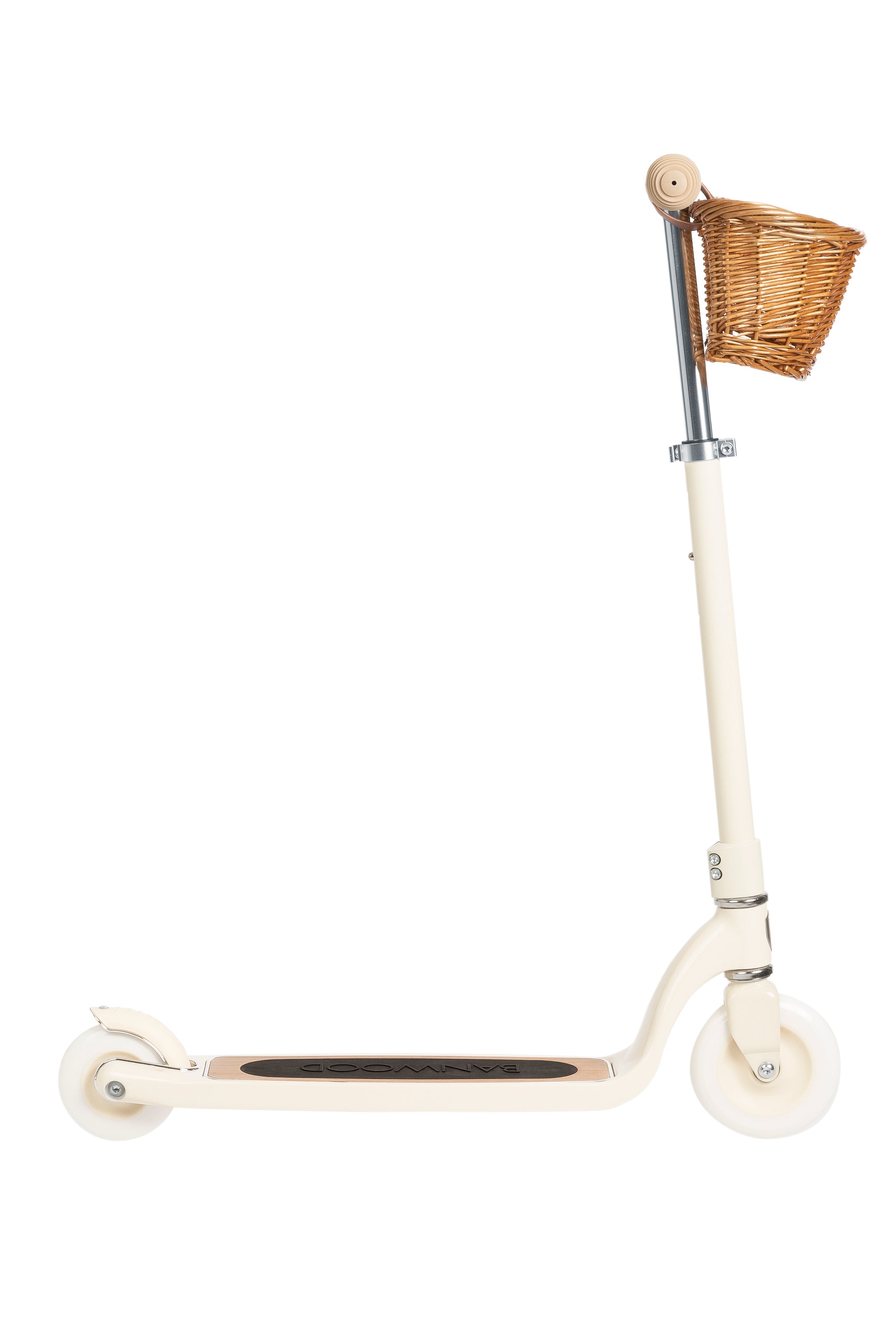 two wheel kids scooter with basket and cream frame