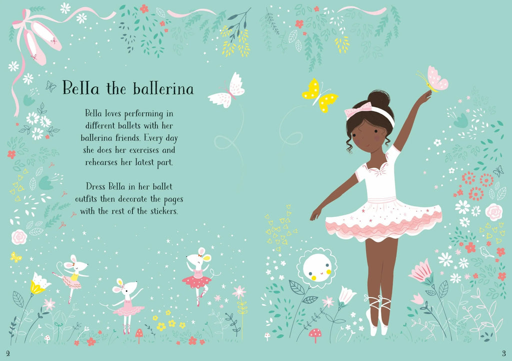 Книга със стикери Usborne Little Sticker Dolly Dressing Ballerina, 4+ години