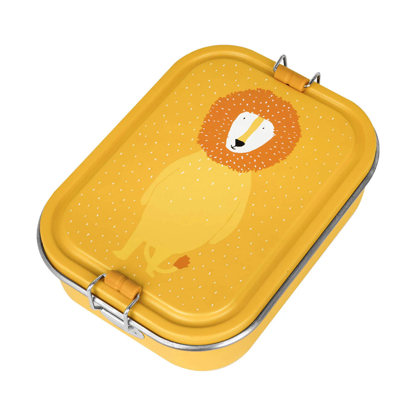 large lunch box for kids in yellow with lion print