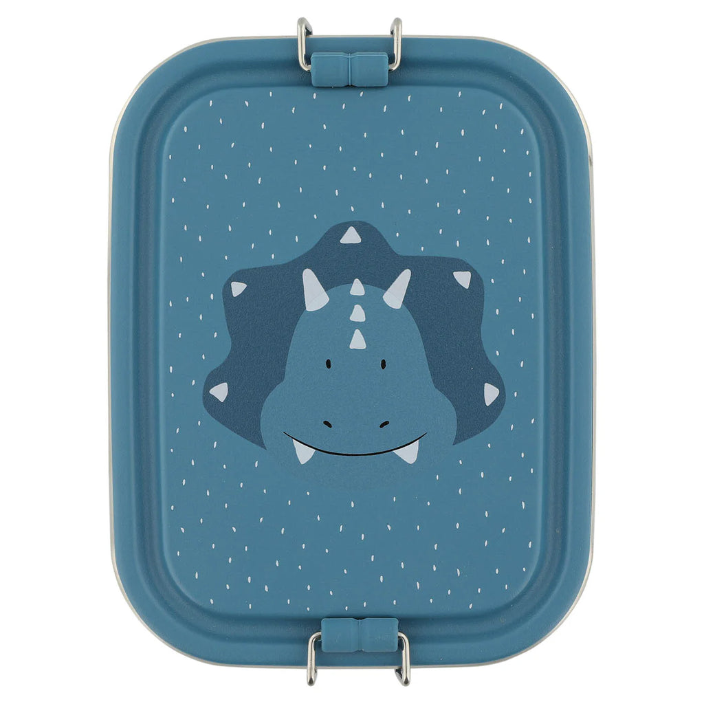 blue stainless steel luch box for kids with triceratops design