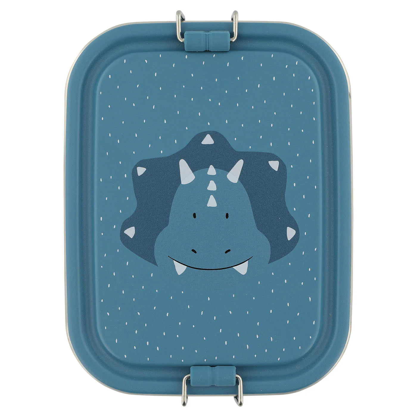 blue stainless steel luch box for kids with triceratops design