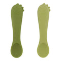 set of two spoons for first baby meals with dino design in green color
