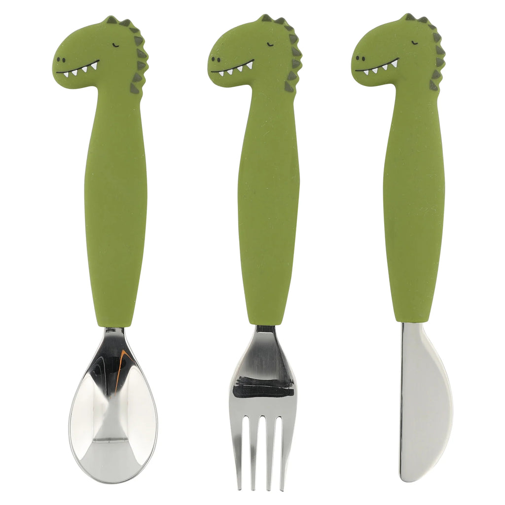 silicon cutlery set with dinosaur