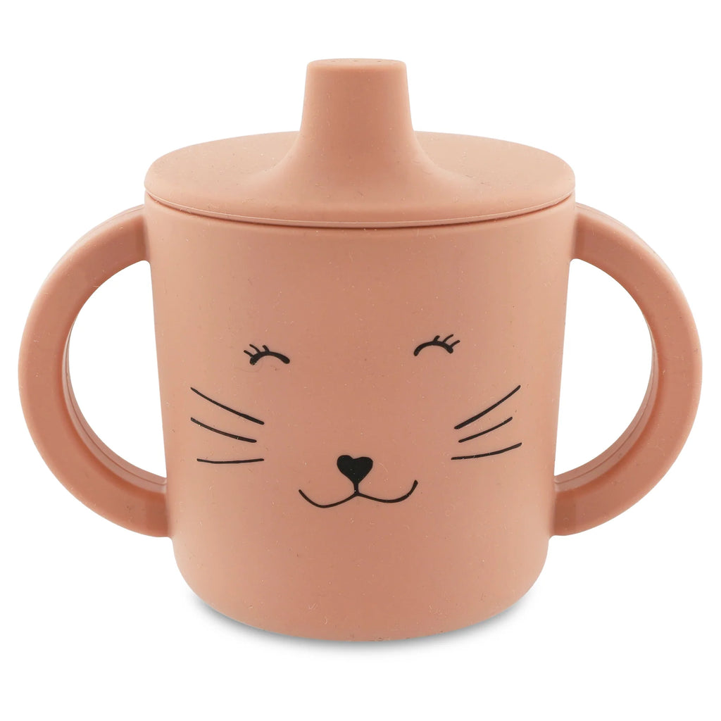 silicone sippy cup with cat in pink color