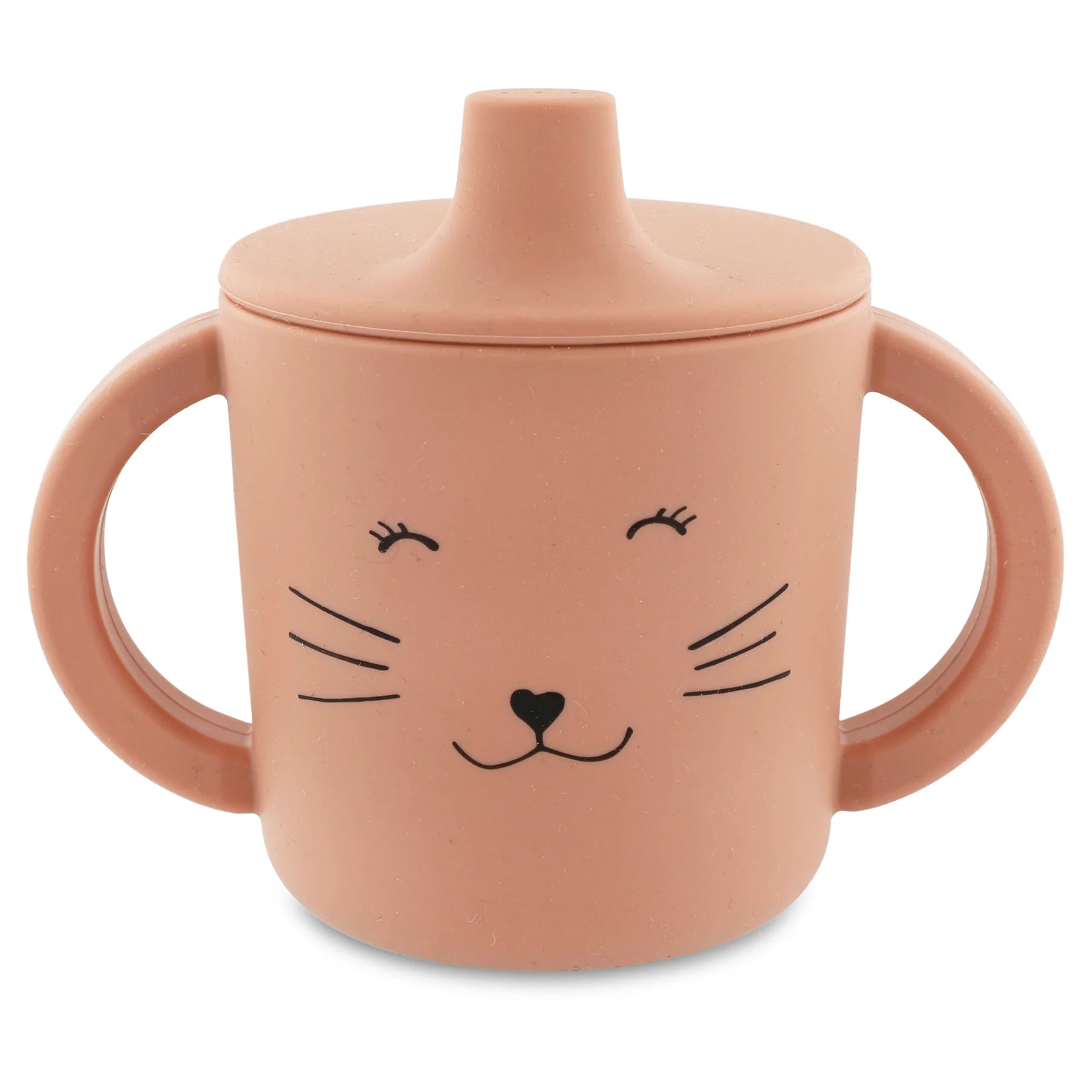 silicone sippy cup with cat in pink color