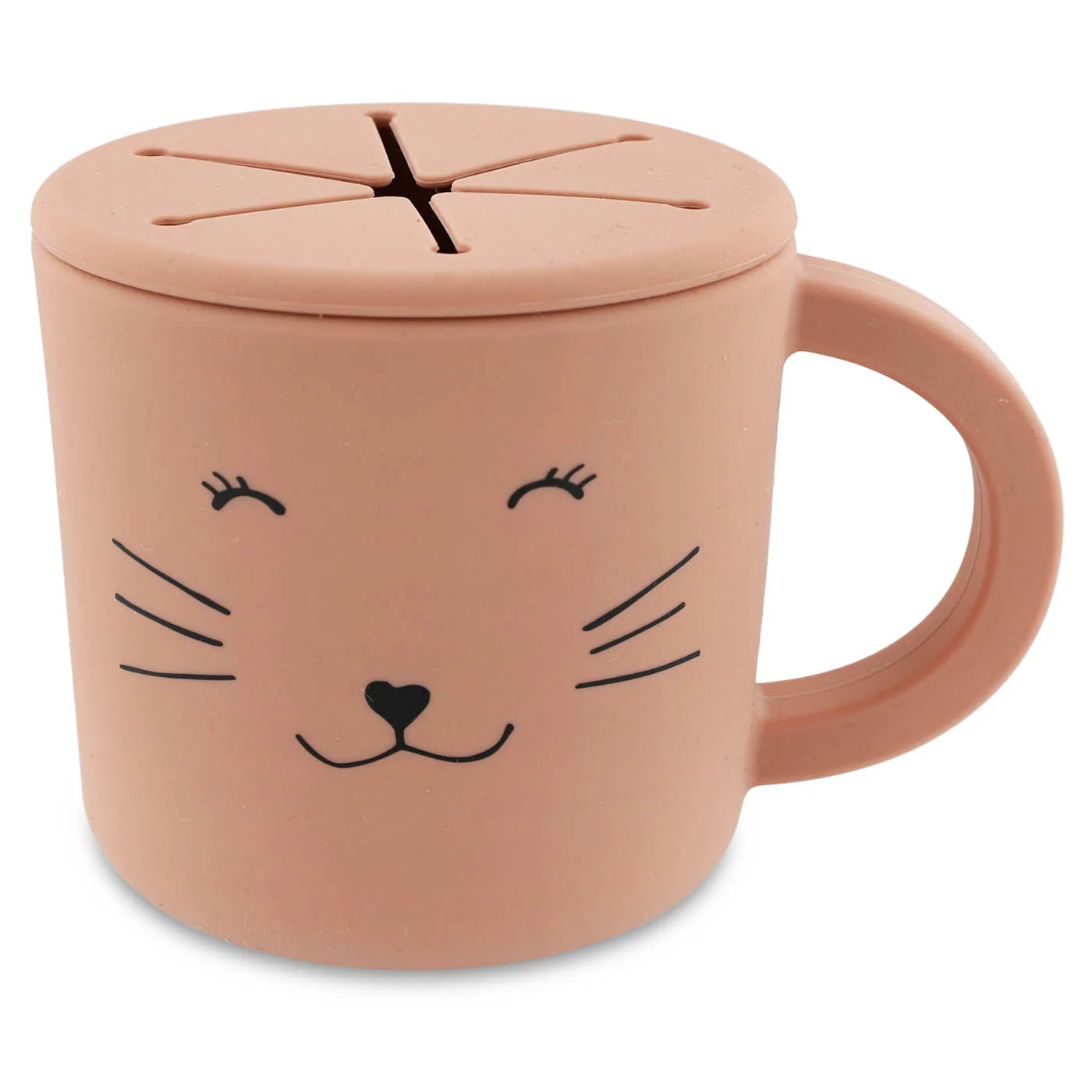 silicone snackk cup in pink with cat print