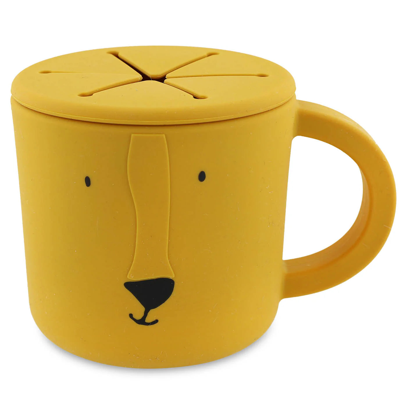 silicone snack cup for babies in yellow with lion print
