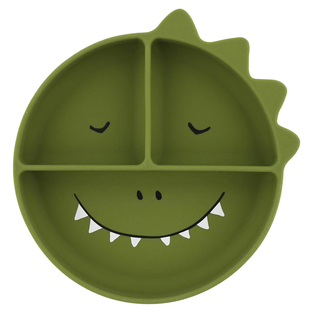 silicone divided suction plate with dinosaur in green color
