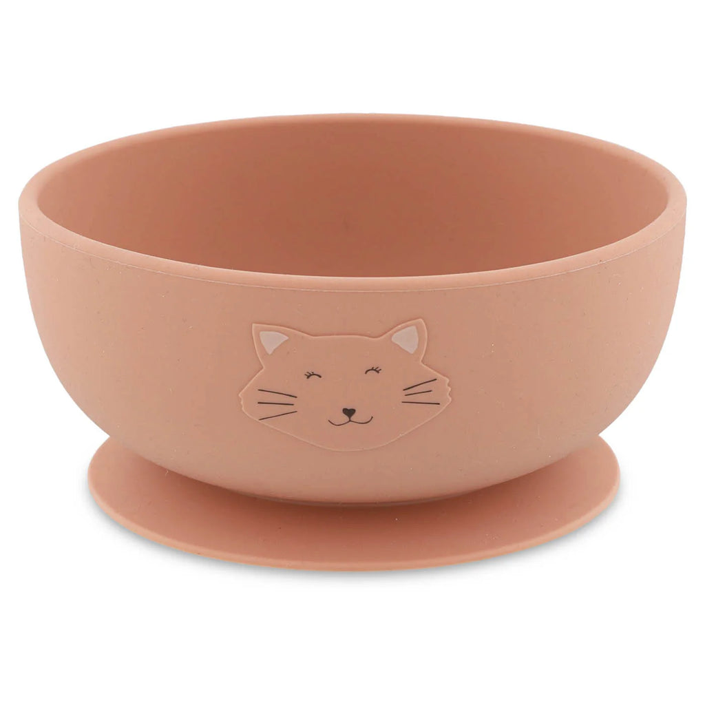 silicone suction bowl with cat in pink color