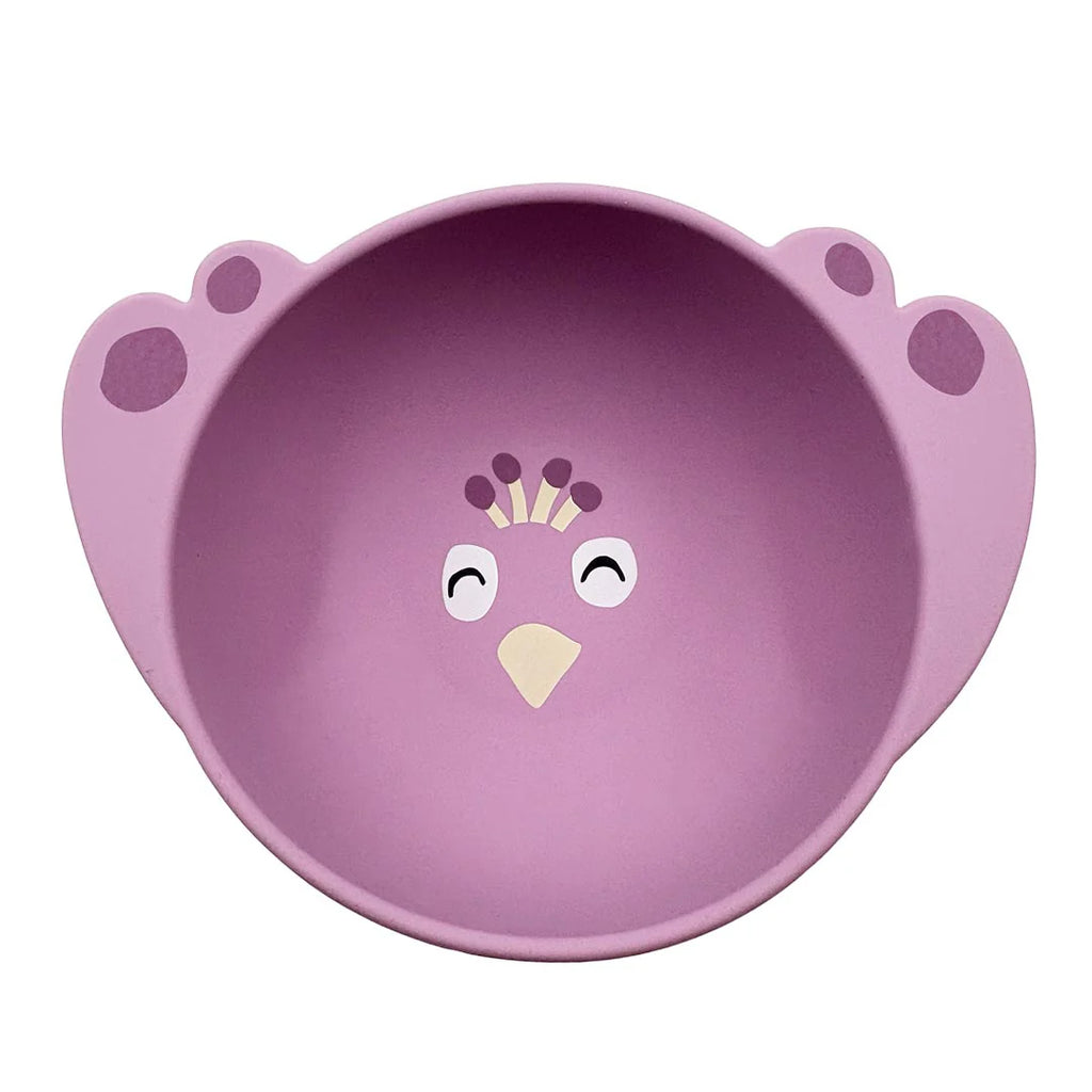 sillicone suction bowl with peacock in purple color