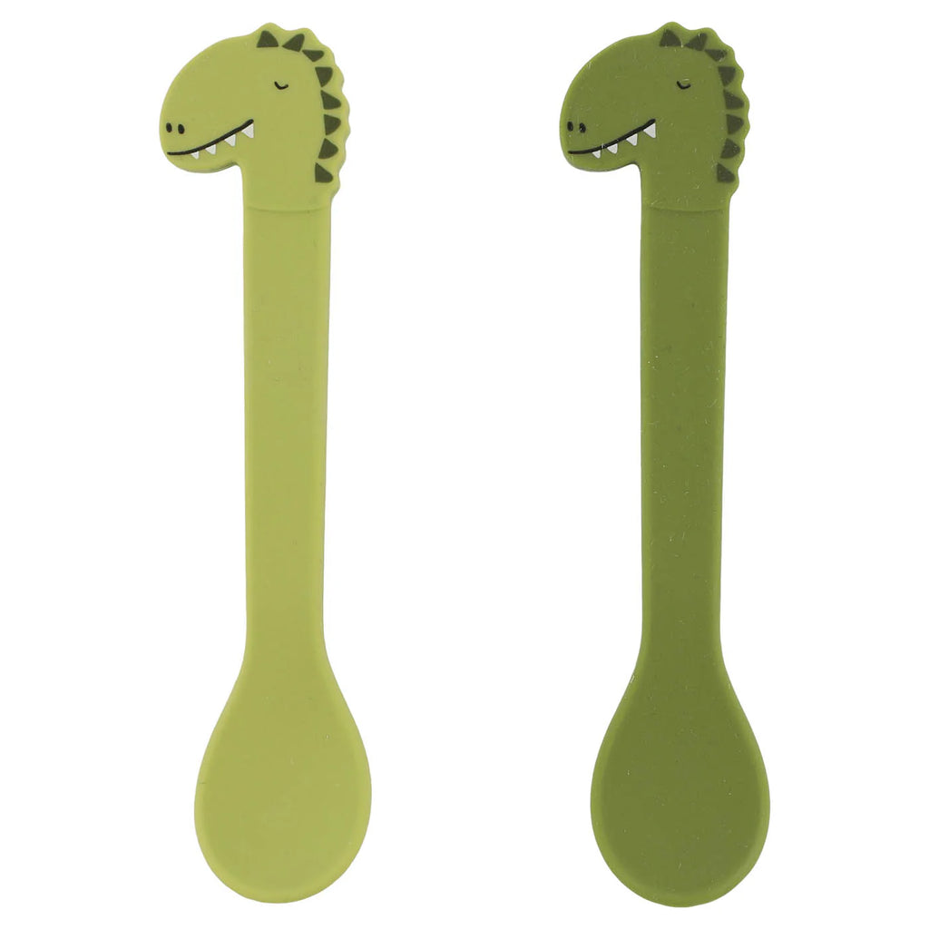 silicone spoon for kids with dinasaur in green color