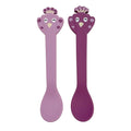 two silicone spoons with peacock design in purple color