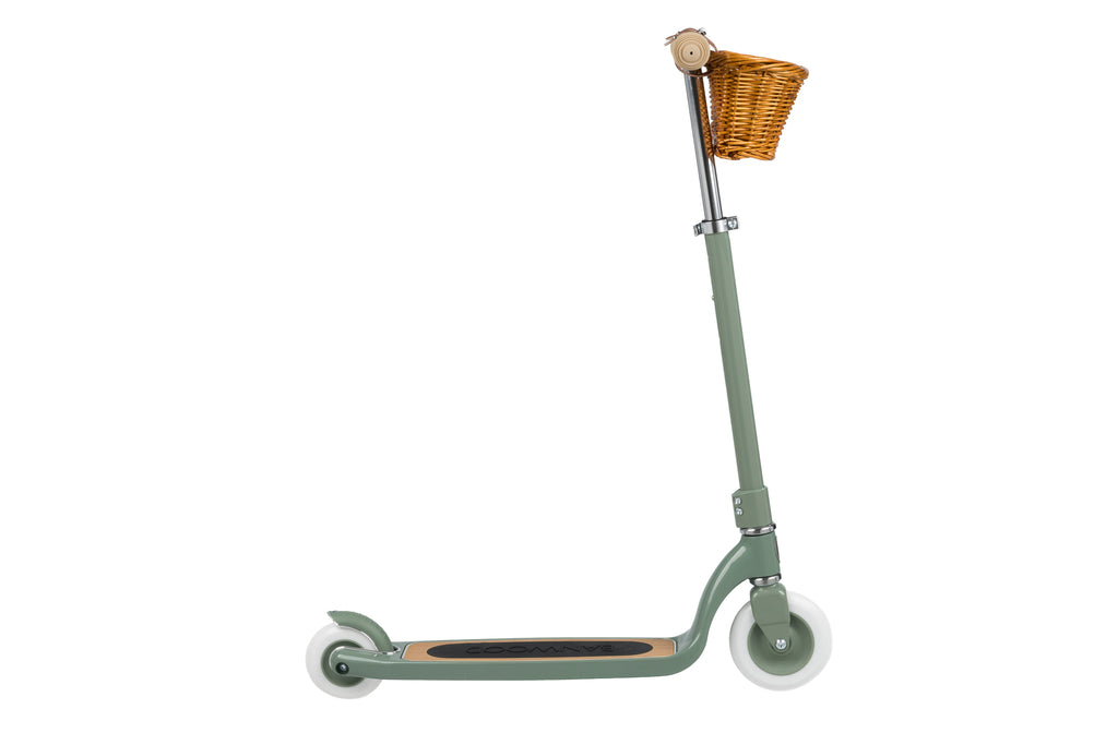 two wheel scooter for kids with basket in green frame