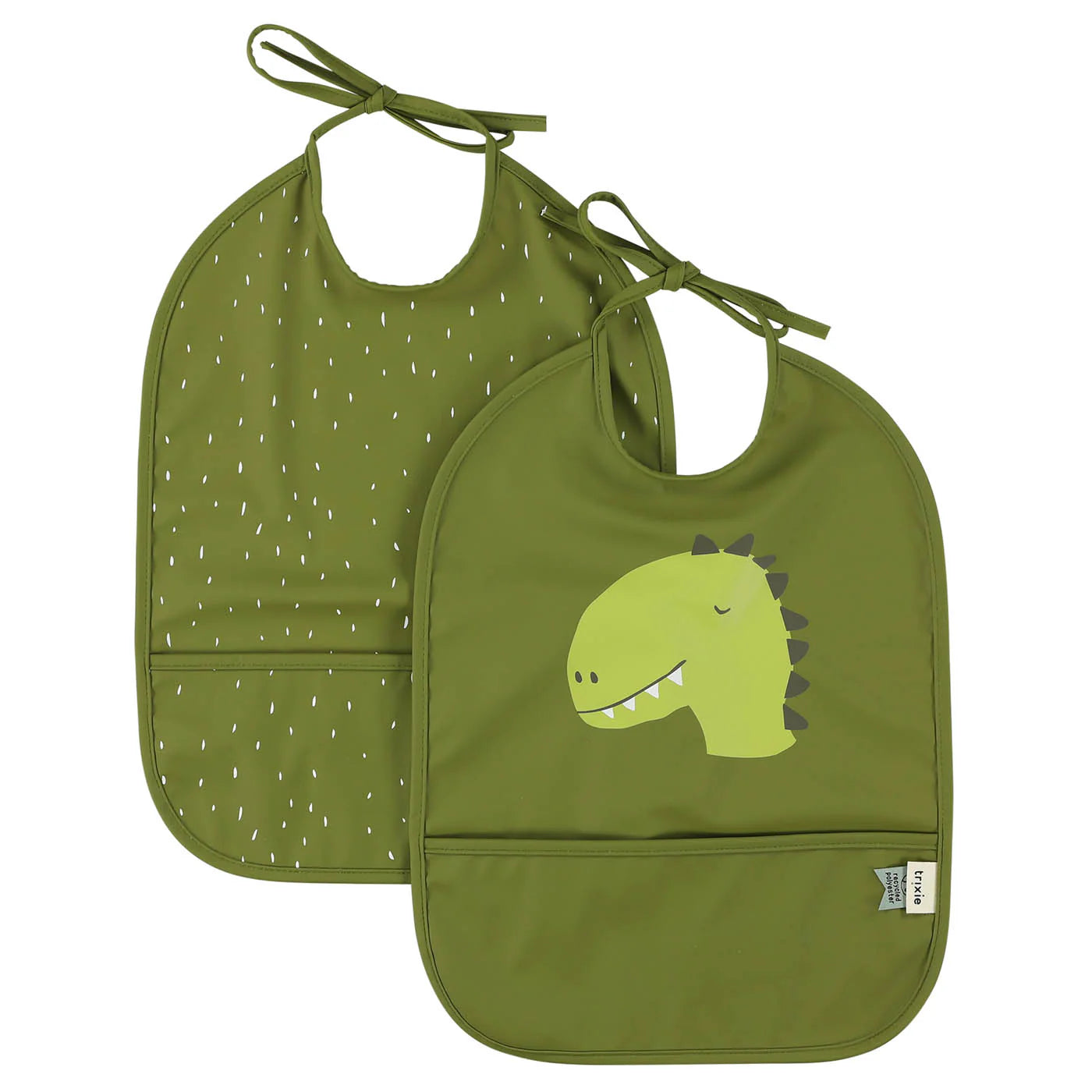 waterproof bibs in green color with dinosaur print