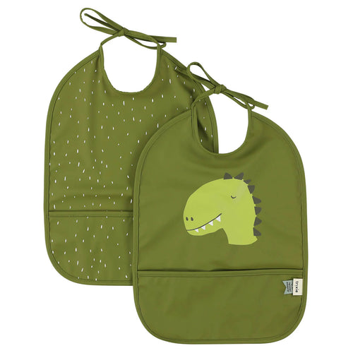 waterproof bibs in green color with dinosaur print