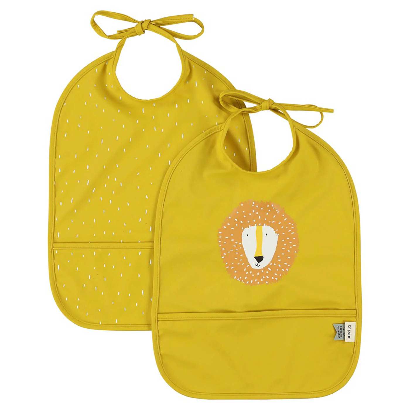 waterproof bibs in yellow with lion print