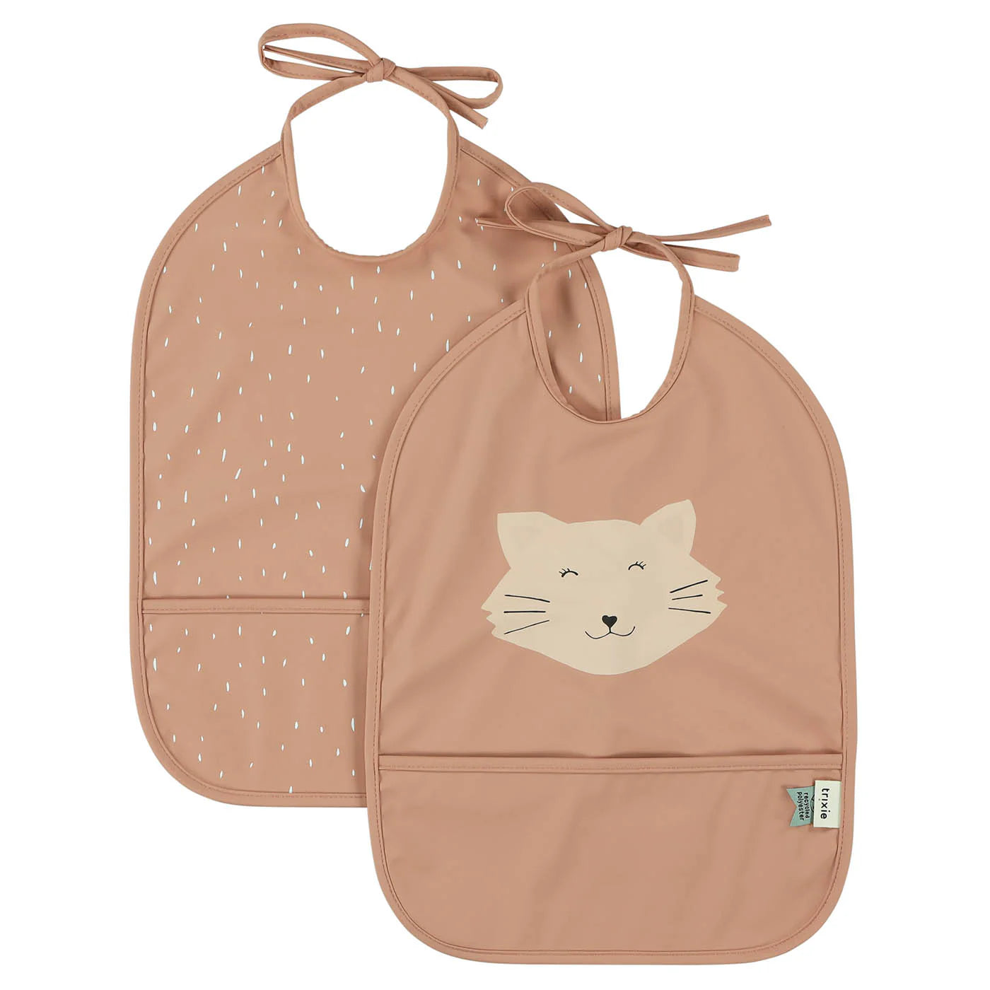 waterproof bibs in pink wih cat print 2 pack