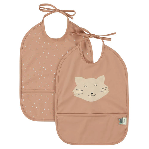 waterproof bibs in pink wih cat print 2 pack